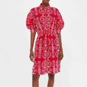 Zara Red and White Patterned Dress